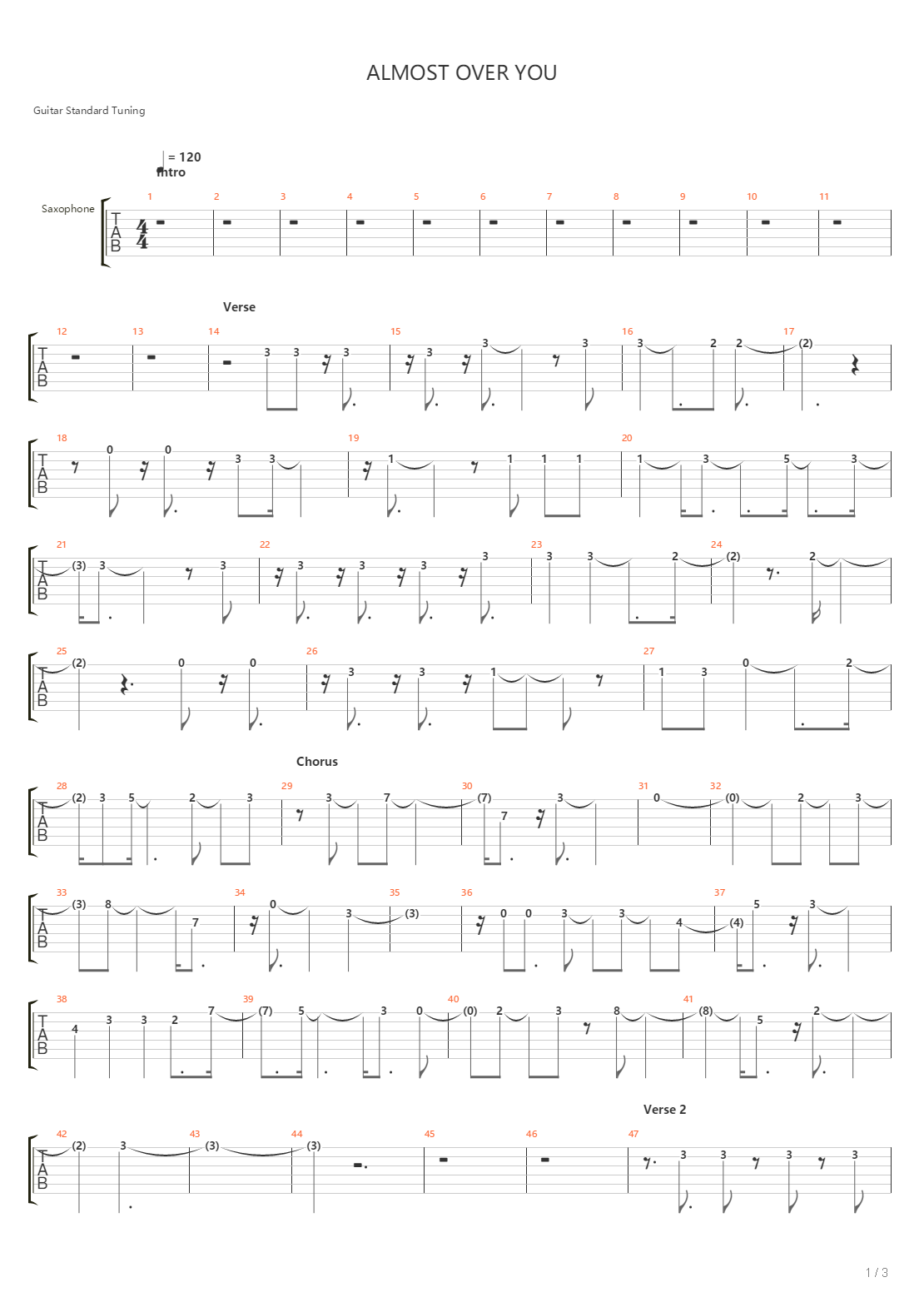 Almost Over You吉他谱