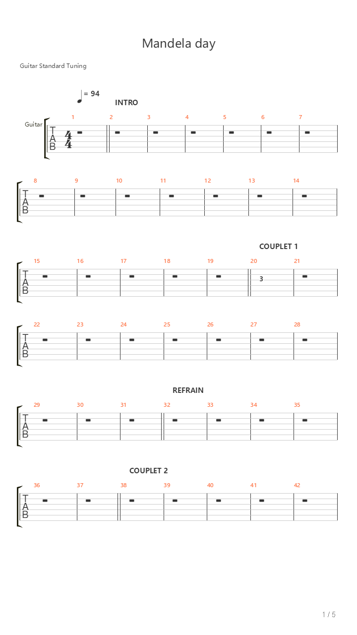 Mandela Day吉他谱