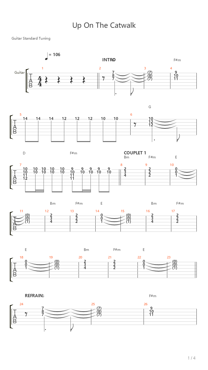 Up On The Catwalk吉他谱