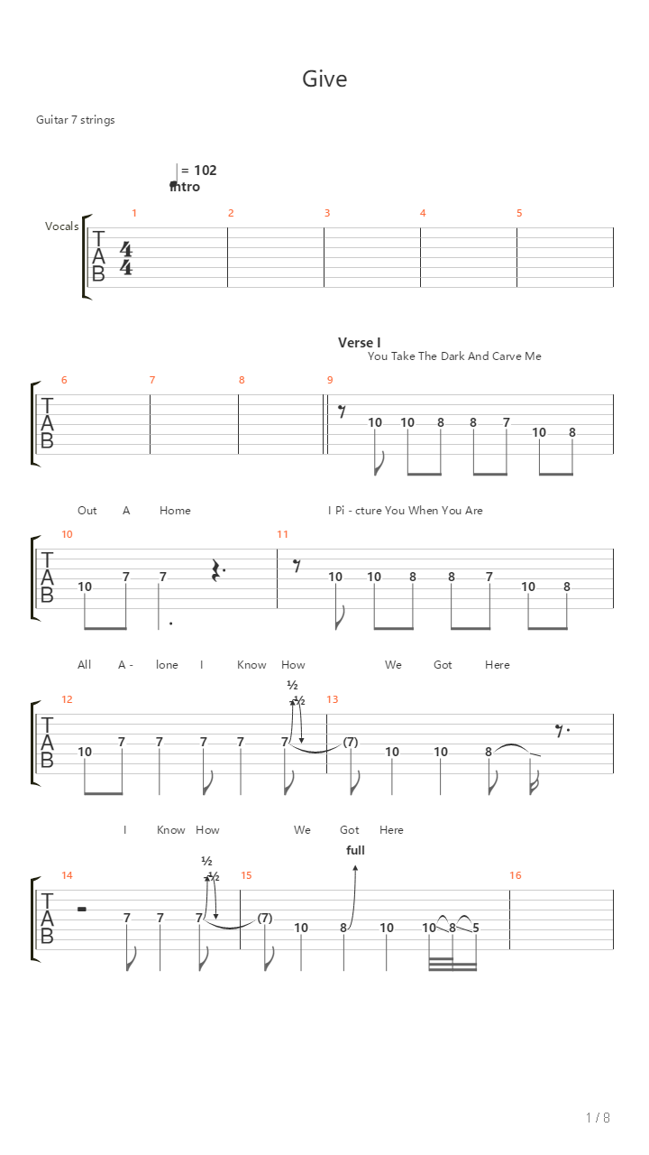 Give吉他谱