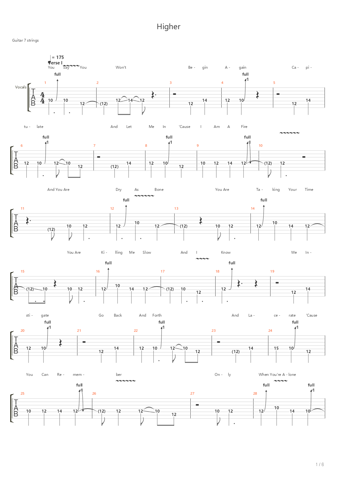 Higher吉他谱