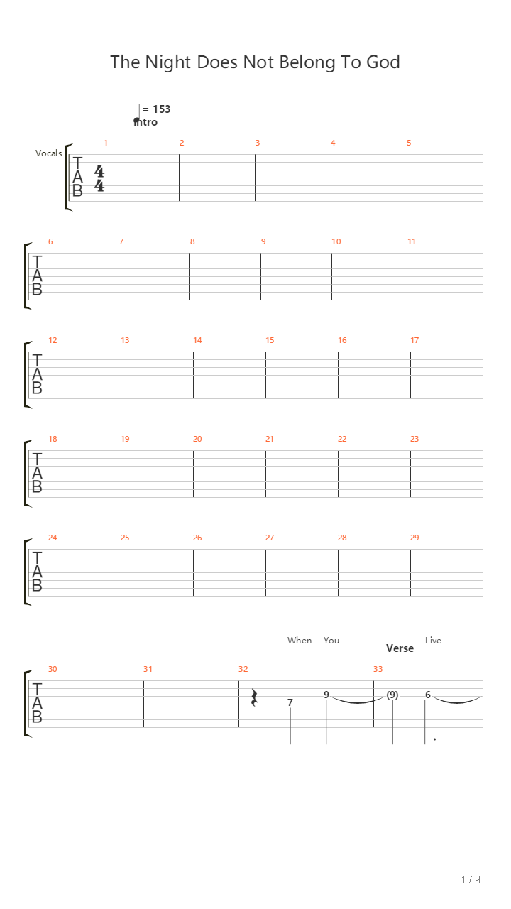 The Night Does Not Belong To God吉他谱