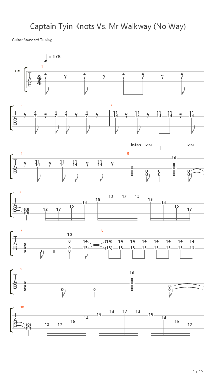 Captain Tyin Knots Vs Mr Walkway吉他谱