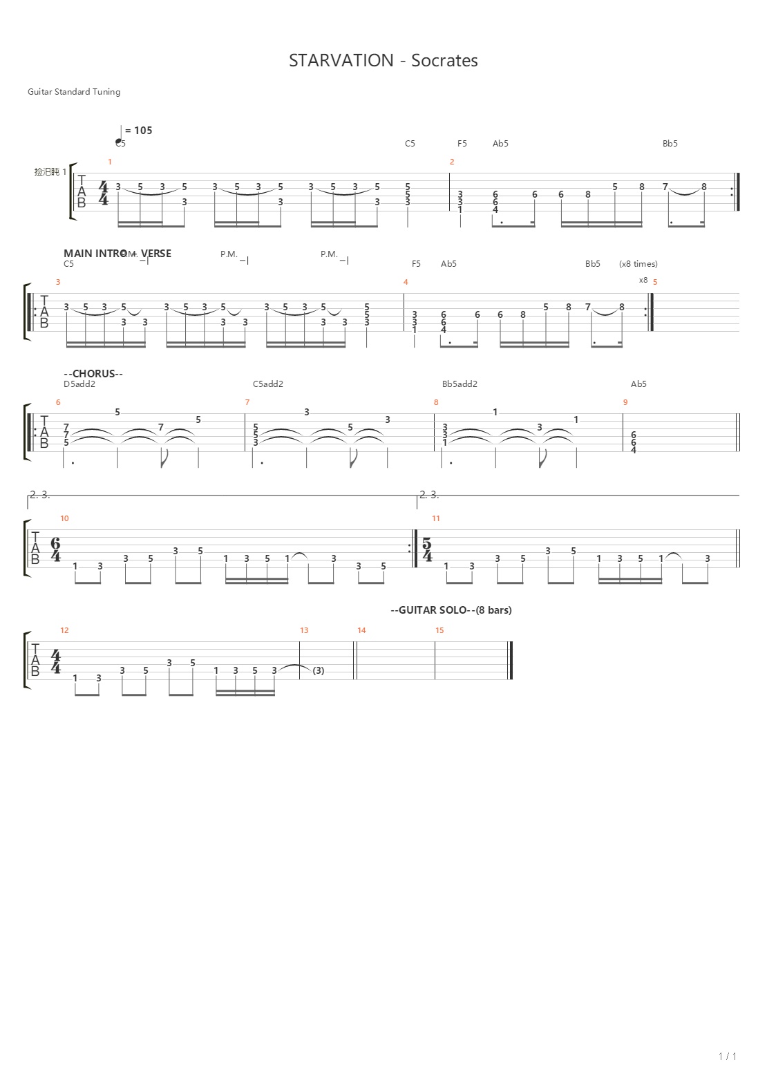 Starvation吉他谱