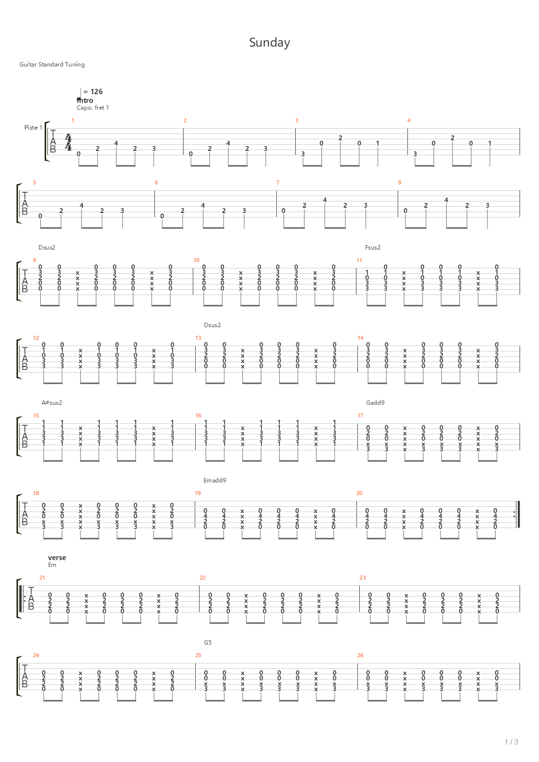 Sunday吉他谱