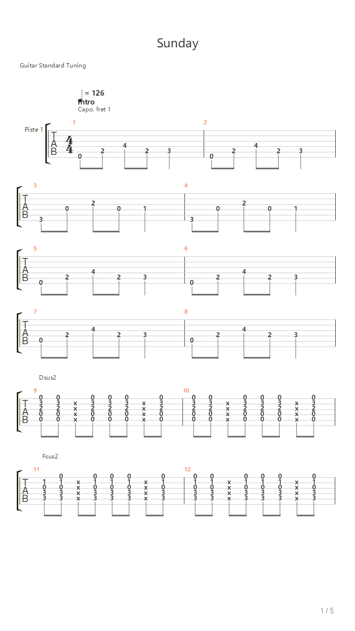 Sunday吉他谱