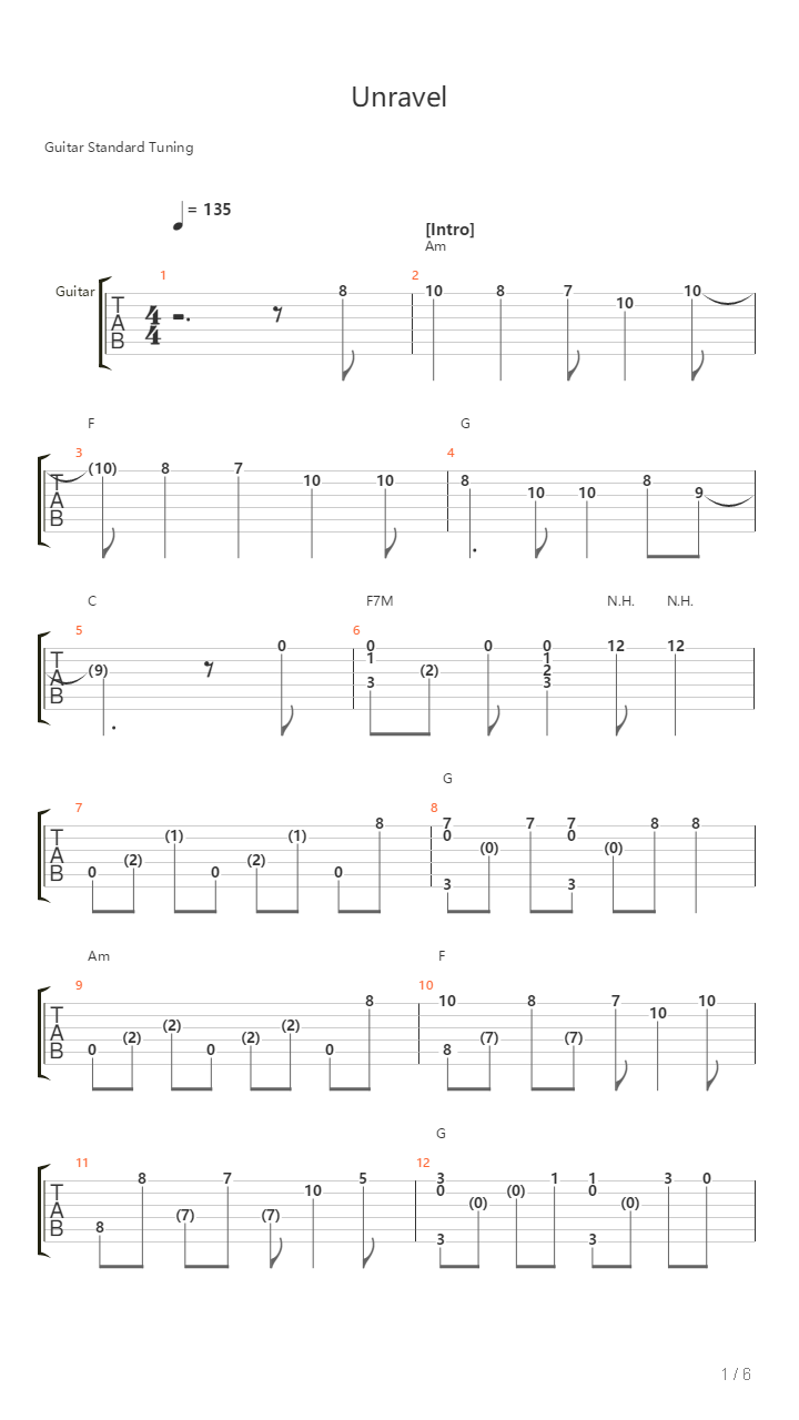 Unravel吉他谱