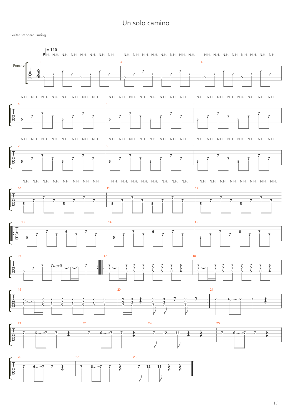 Un Solo Camino吉他谱