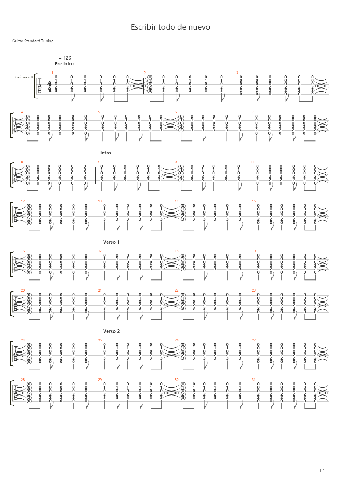 Escribir Todo De Nuevo吉他谱