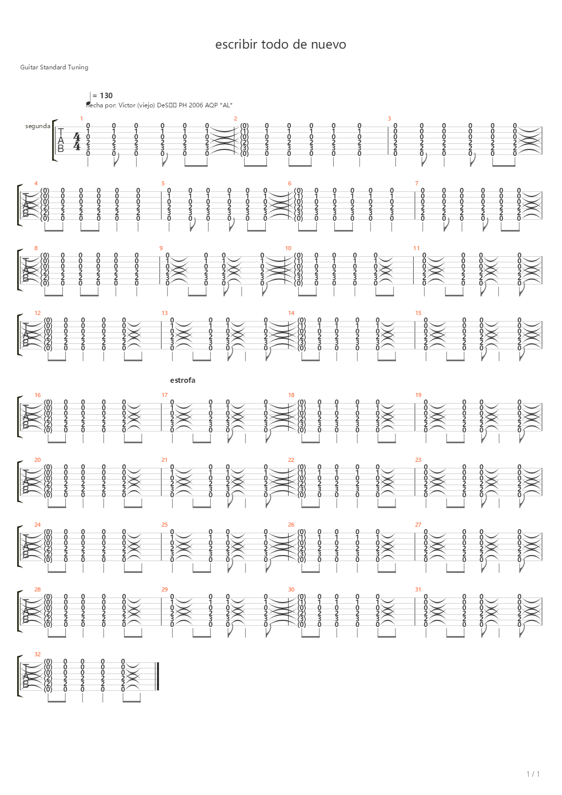 Escribir Todo De Nuevo吉他谱