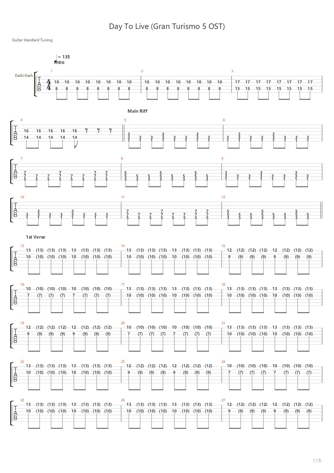 Day To Live Gran Turismo 5吉他谱