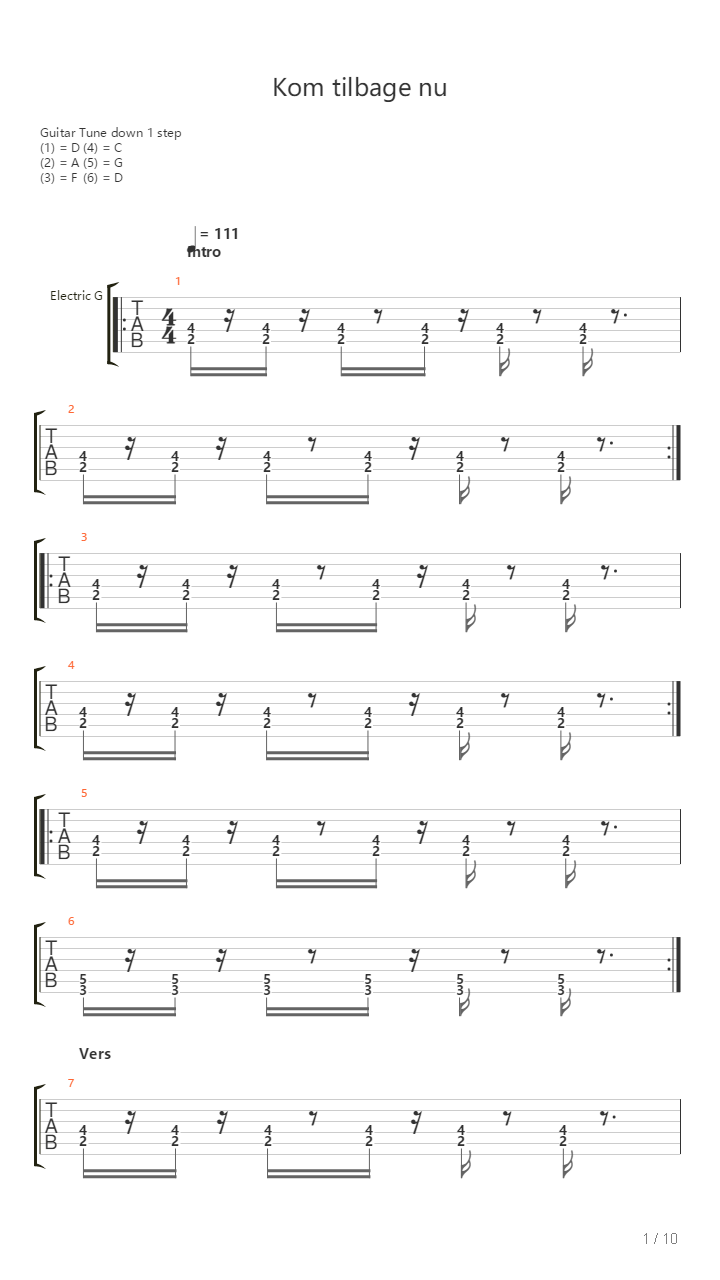 Kom Tilbage Nu吉他谱