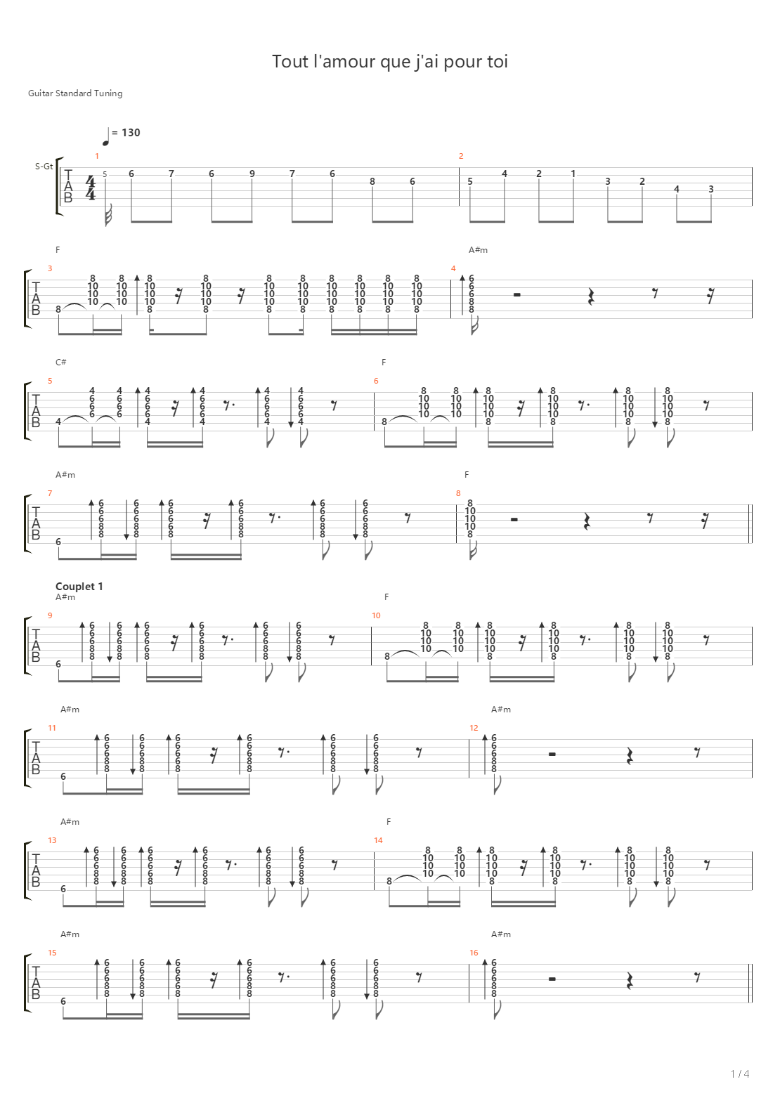 Tout Lamour Que Jai Pour Toi吉他谱