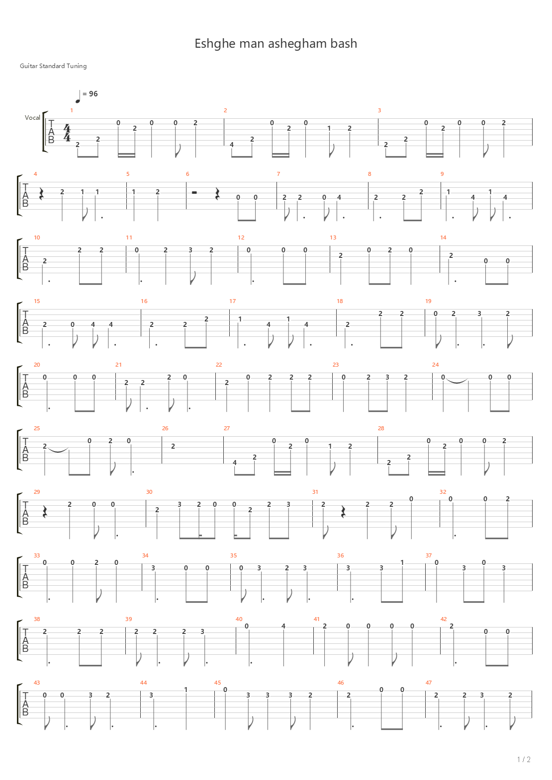 Eshghe Man Ashegham Bash吉他谱