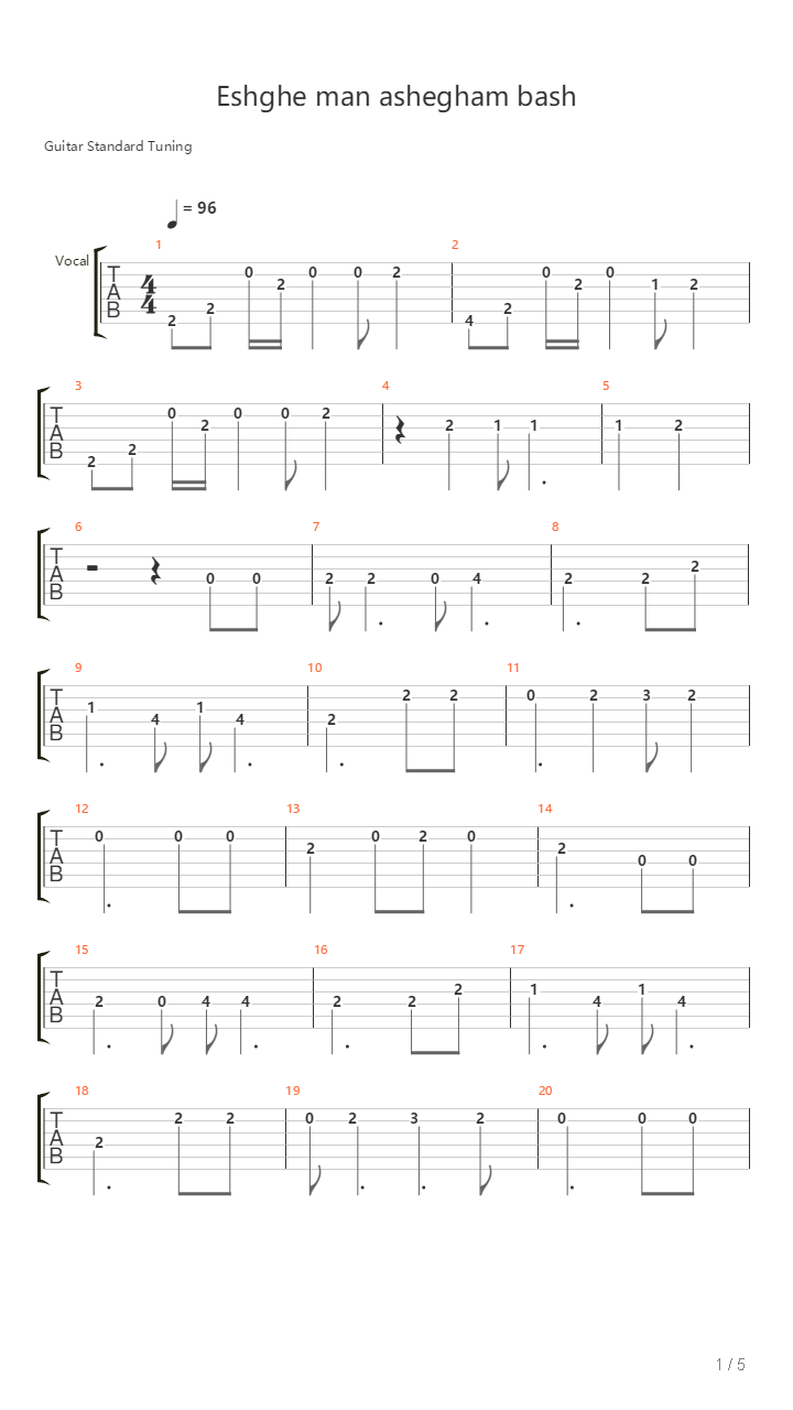 Eshghe Man Ashegham Bash吉他谱
