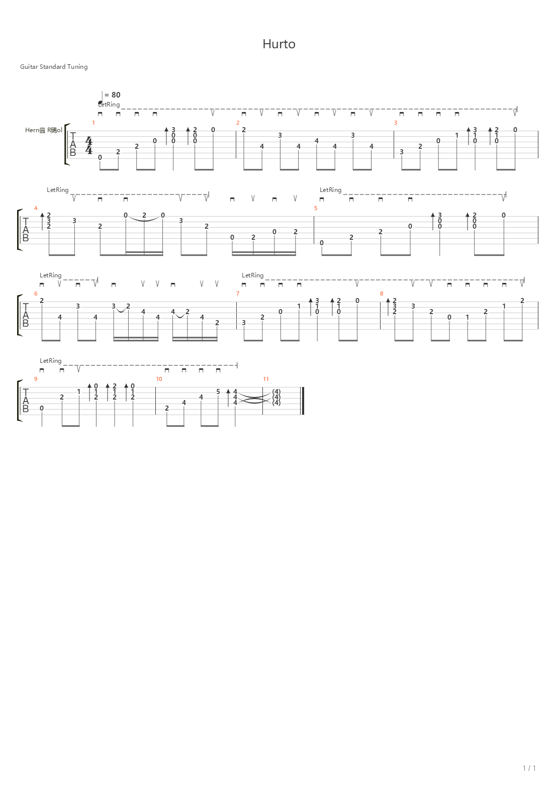 Hurto吉他谱