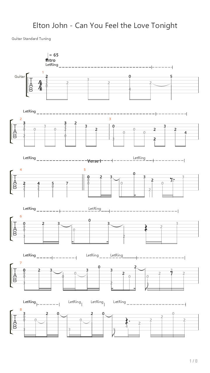Can You Feel The Love Tonight吉他谱