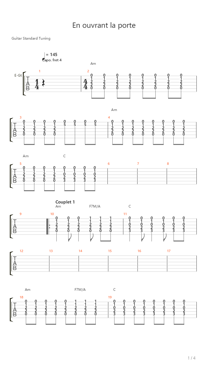 En Ouvrant La Porte吉他谱