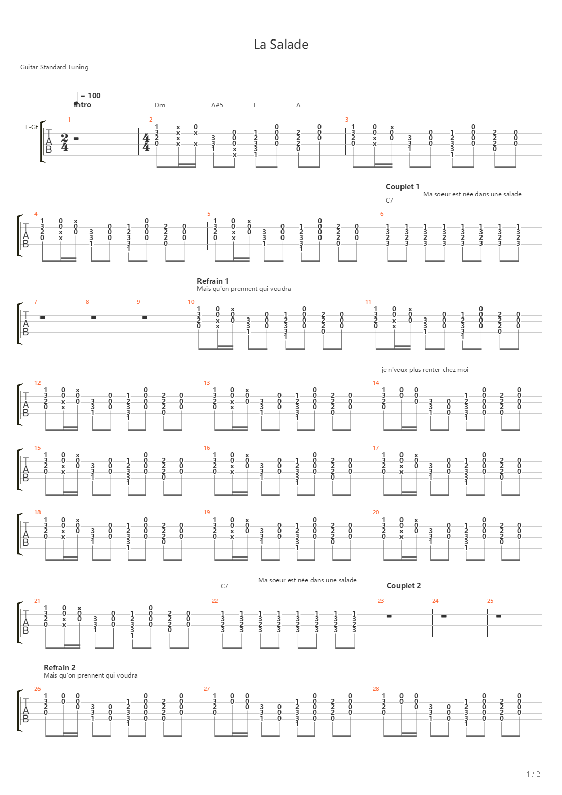 La Salade吉他谱