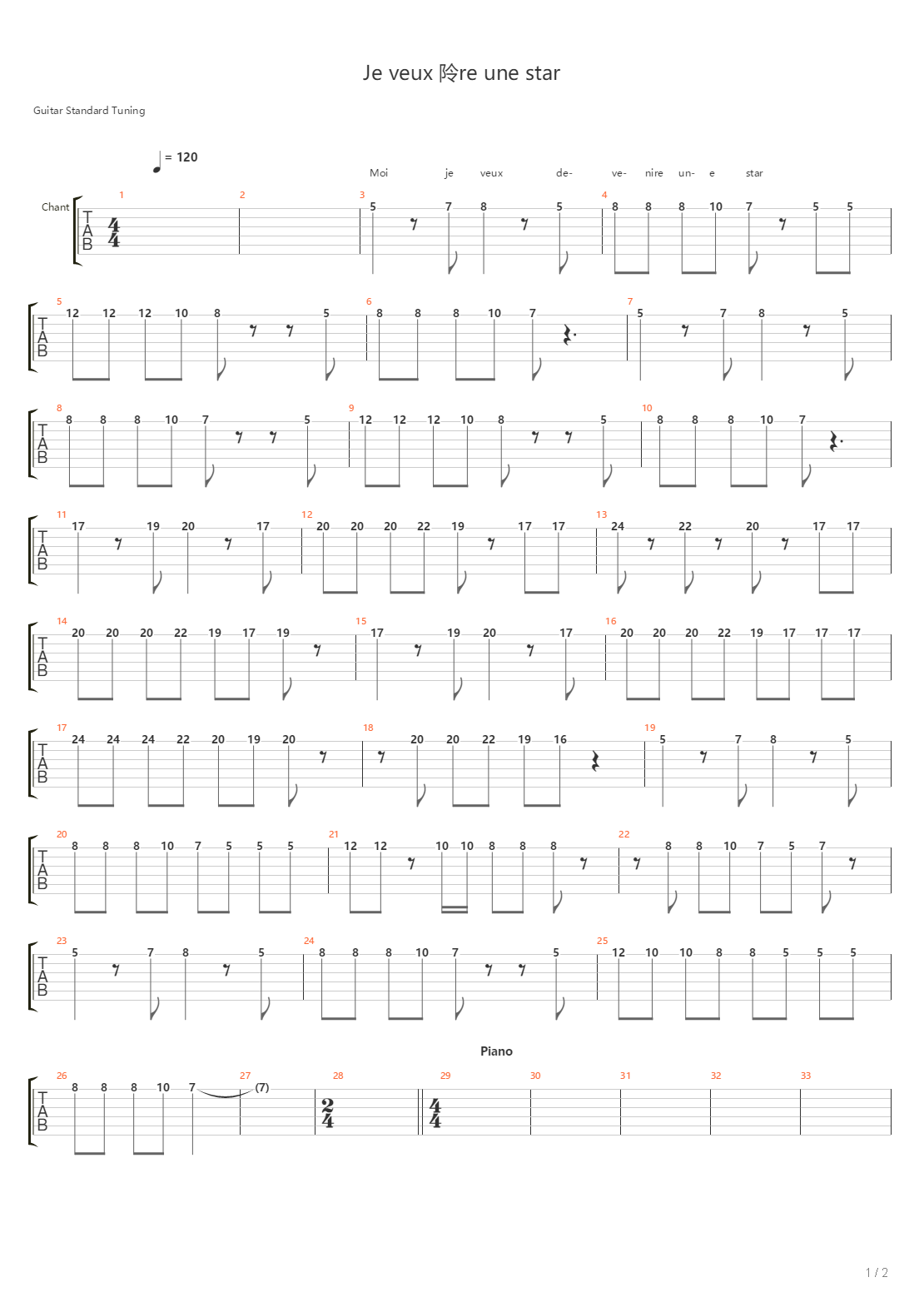 Je Veux Etre Une Star吉他谱