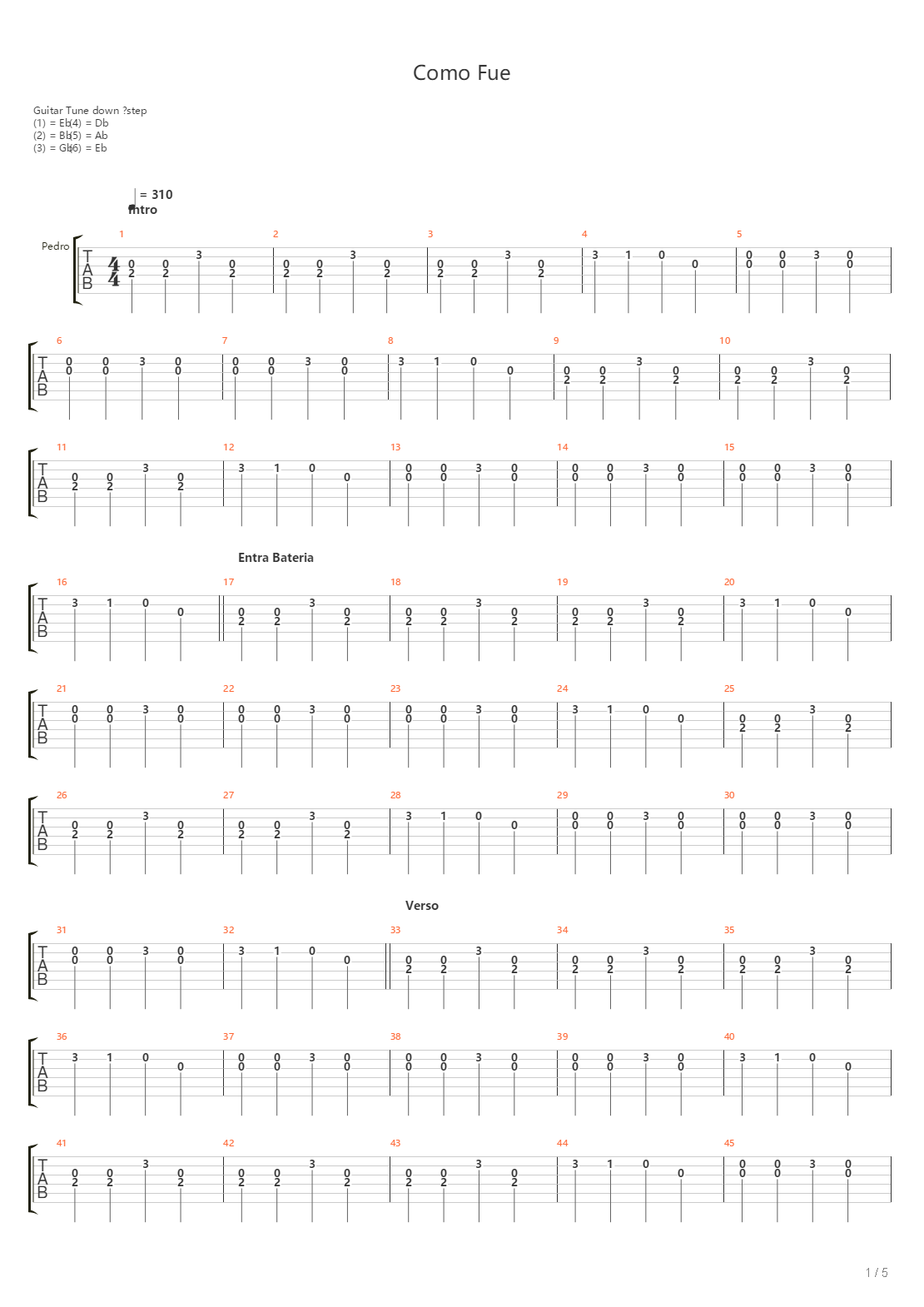 Como Fue吉他谱