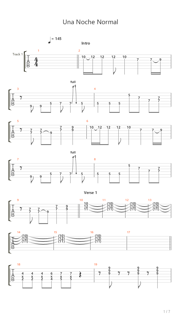 Una Noche Normal吉他谱