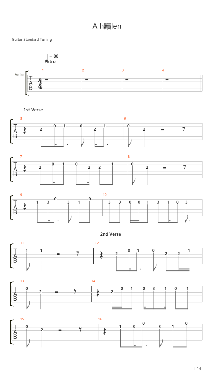 A Hutlen吉他谱