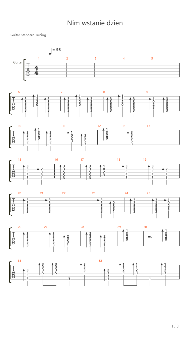 Nim Wstanie Dzien吉他谱