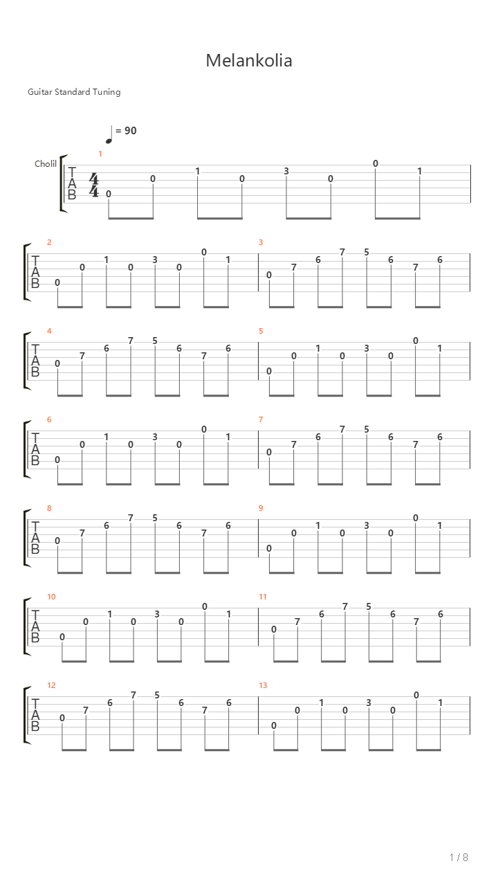 Melankolia吉他谱