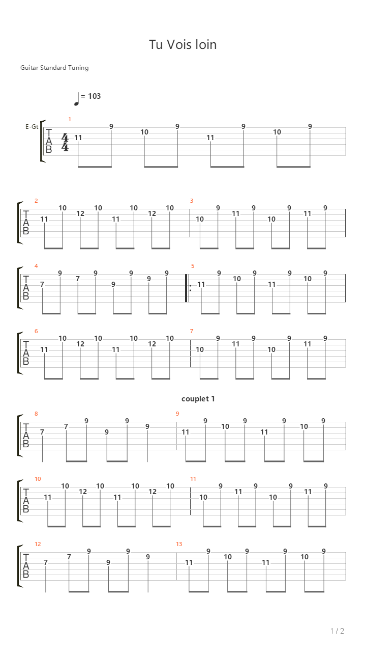 Tu Vois Loin吉他谱