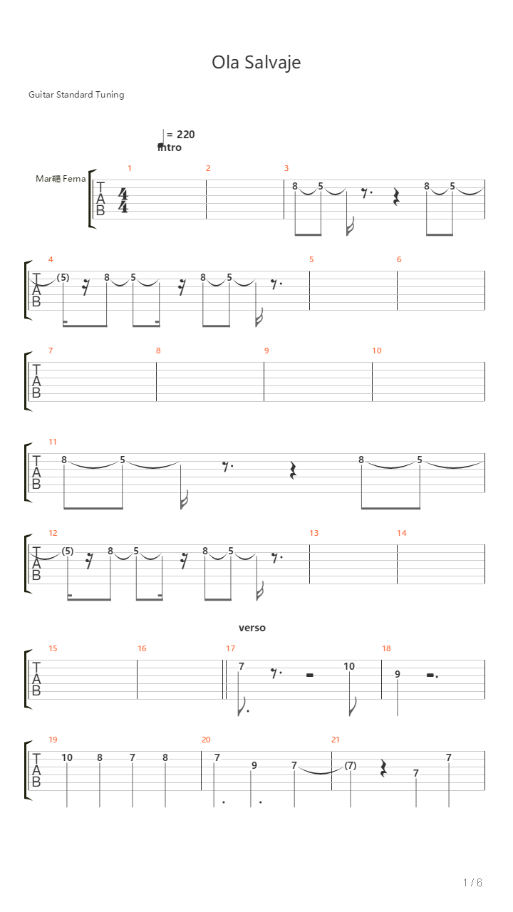 Ola Salvaje吉他谱
