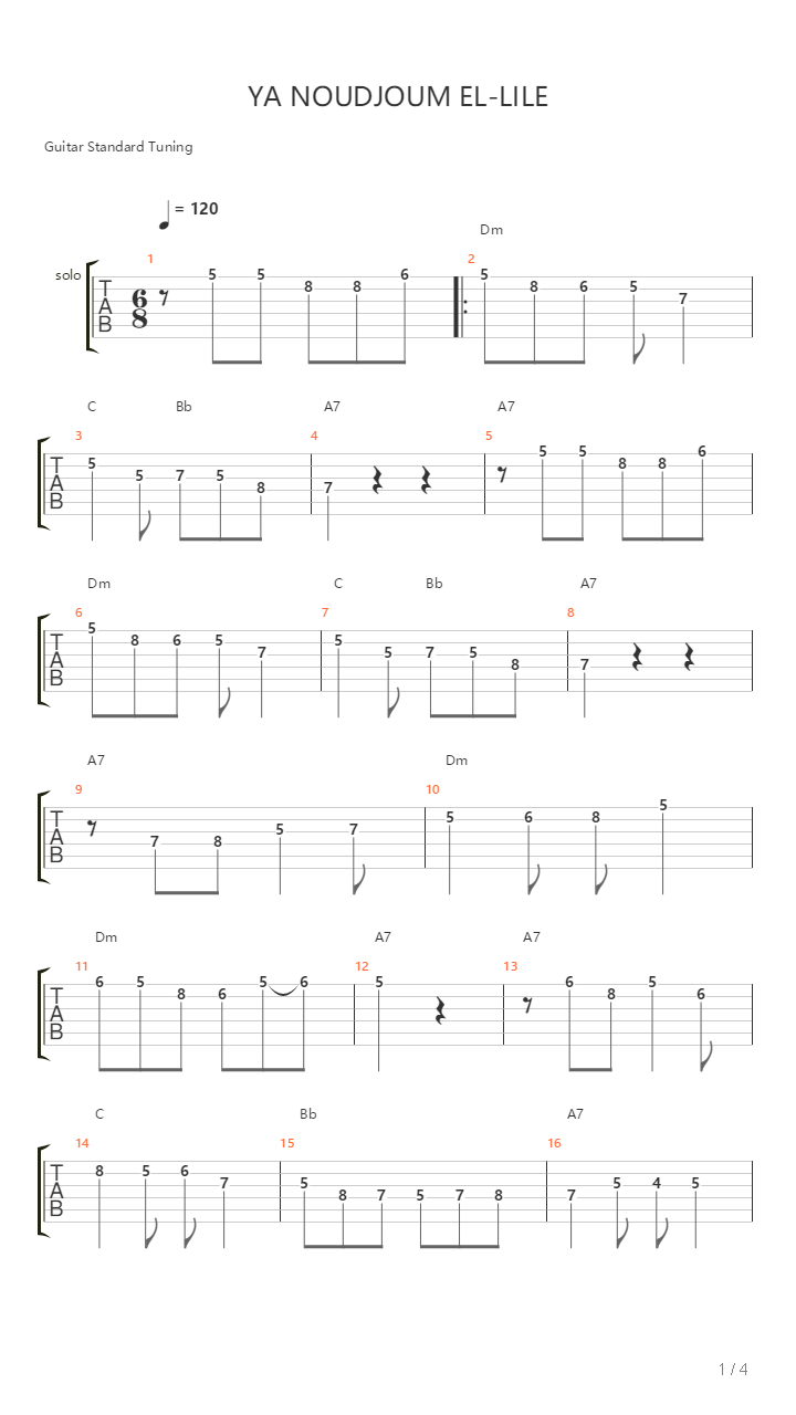 Ya Noudjoum El Lile吉他谱