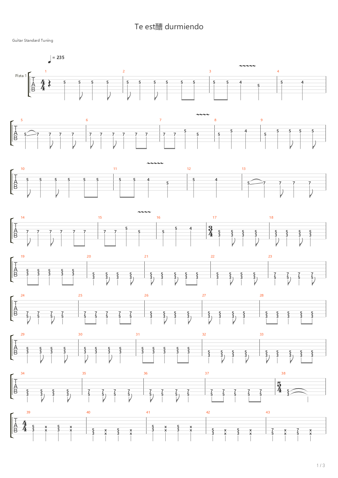 Te Ests Durmiendo吉他谱