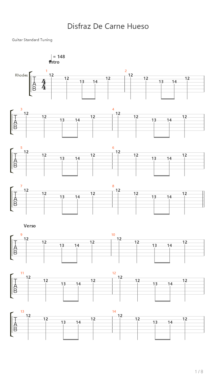 Disfraz De Carne Y Hueso吉他谱