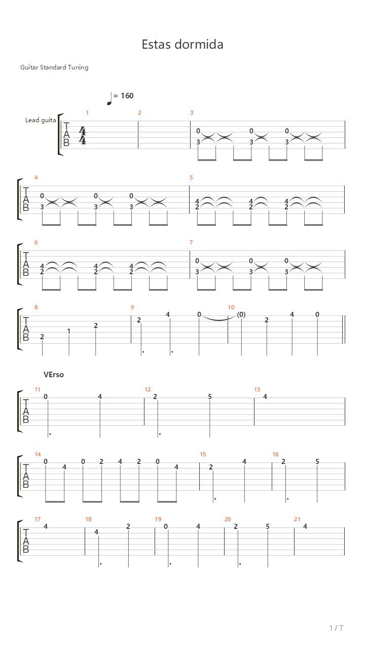 Estas Dormida Cover吉他谱