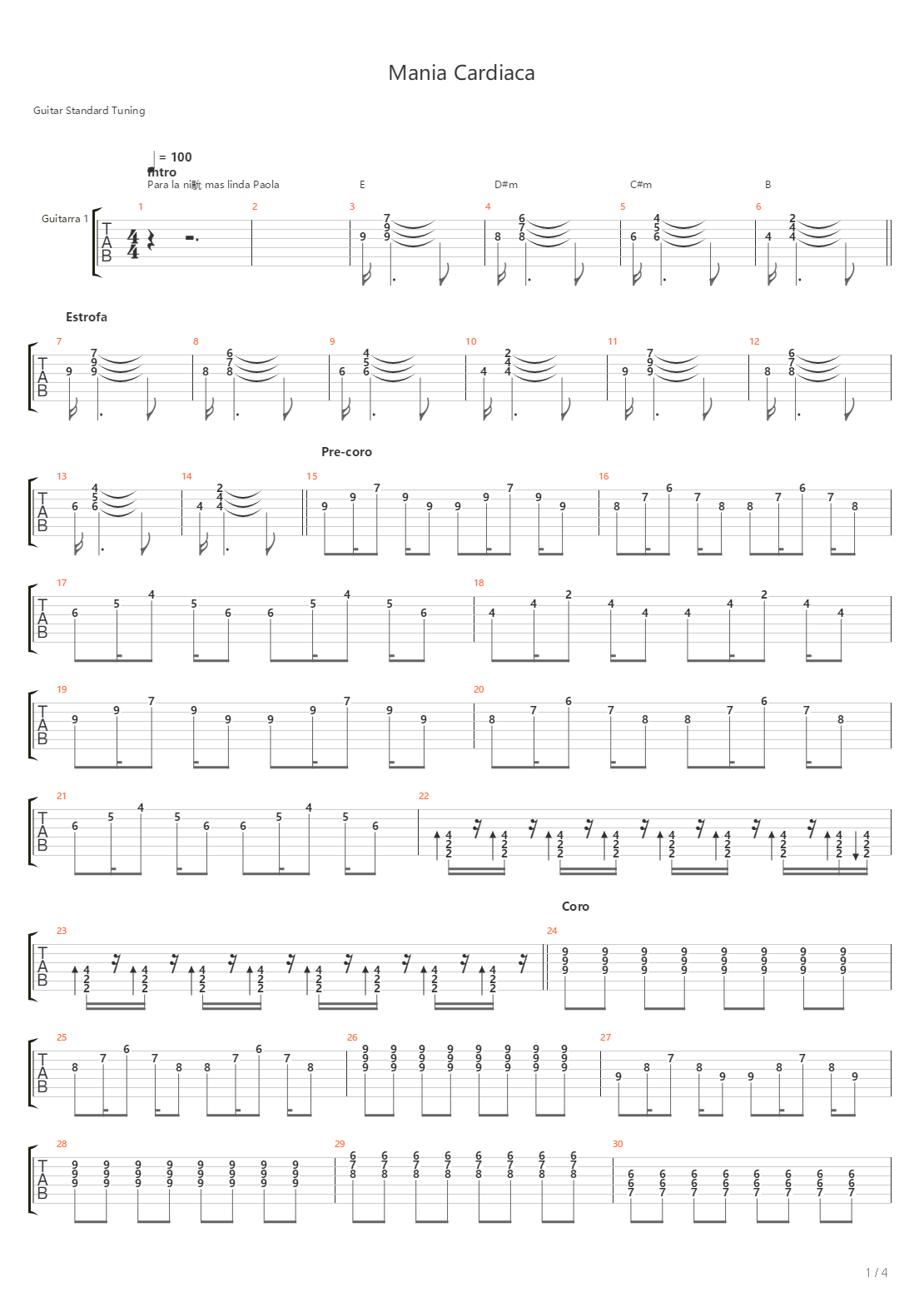 Mania Cardiaca吉他谱