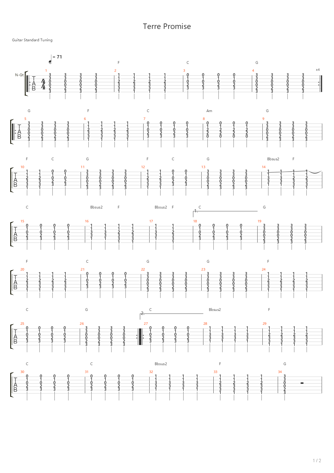 Terre Promise吉他谱