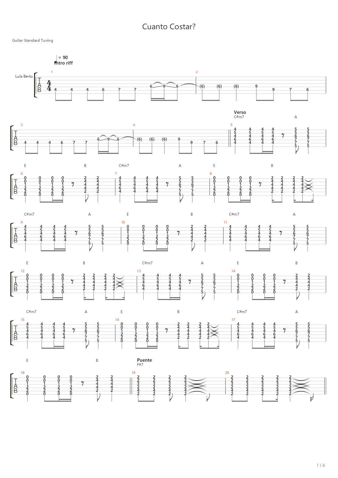 Cuanto Costara吉他谱