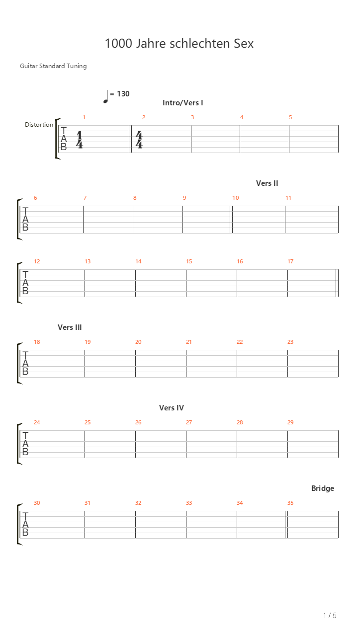 1000 Jahre Schlechten Sex吉他谱