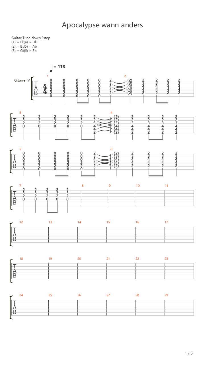 Apocalypse Wann Anders吉他谱