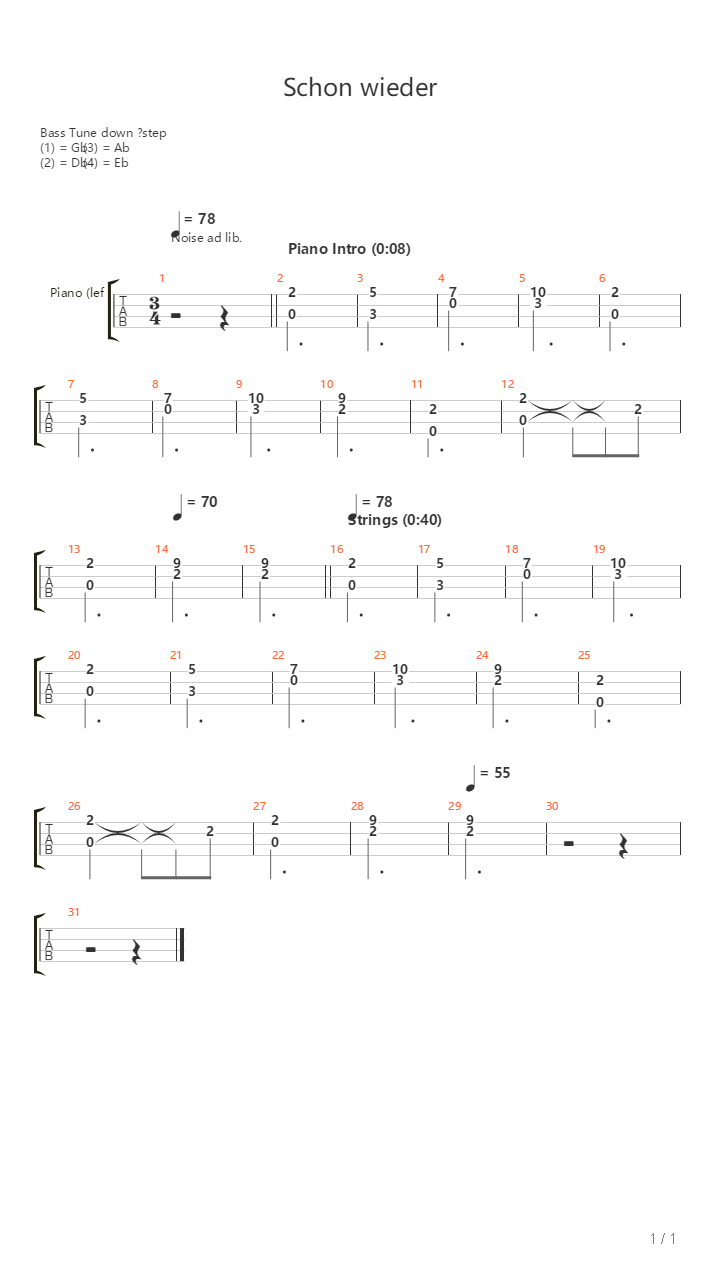 Schon Wieder吉他谱