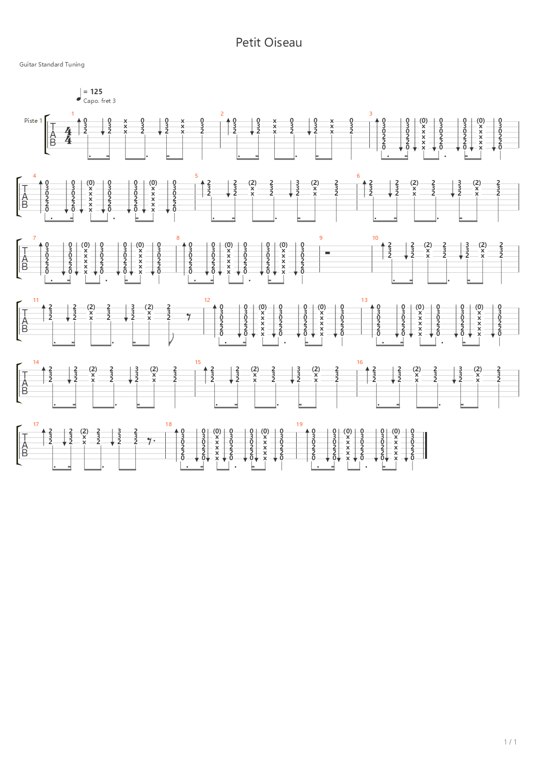 Petit Oiseau吉他谱
