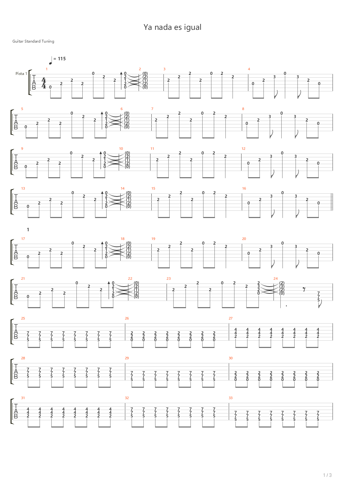 Ya Nada Es Igual吉他谱