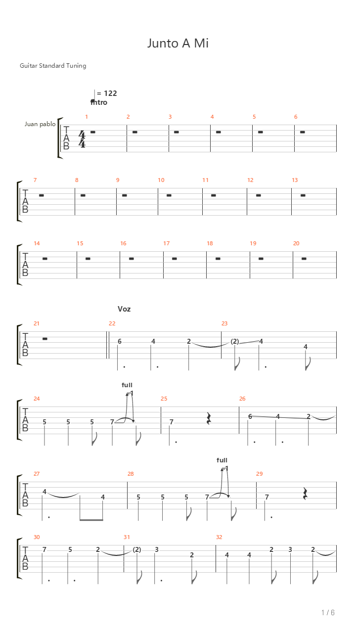 Junto A Mi吉他谱