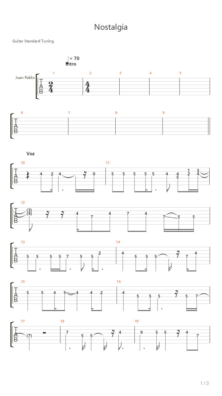 Nostalgia吉他谱