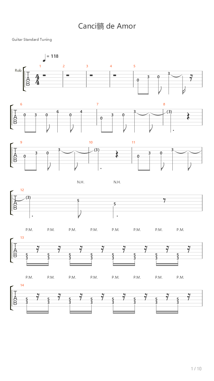 Cancion De Amor吉他谱