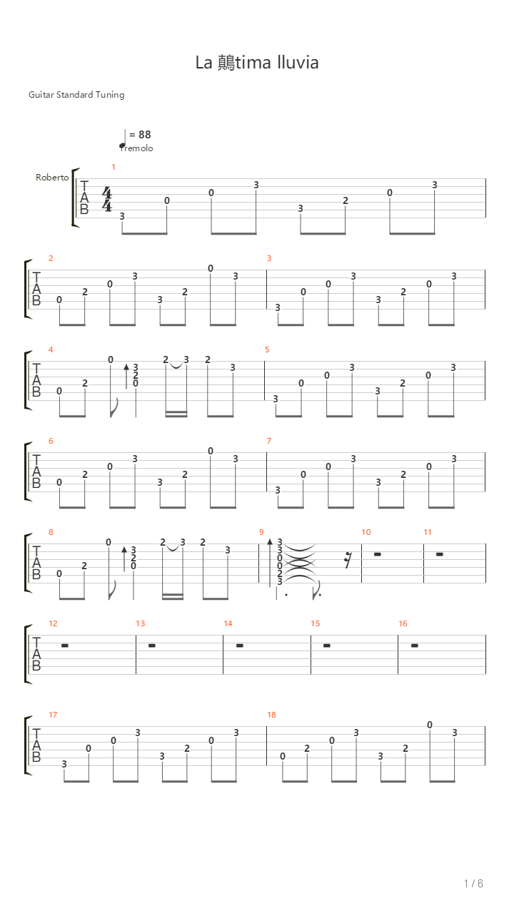 La Ultima Lluvia吉他谱