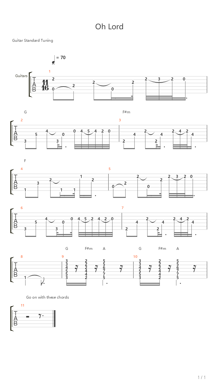 Oh Lord吉他谱
