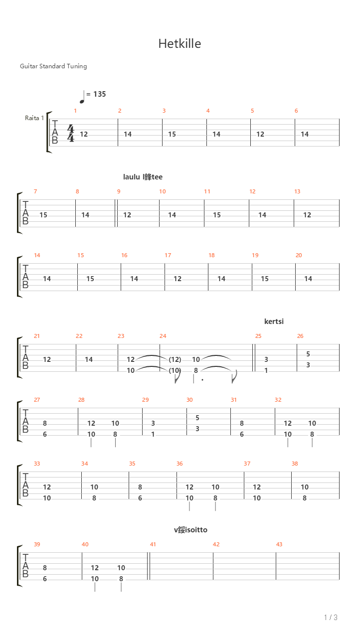 Hetkille吉他谱