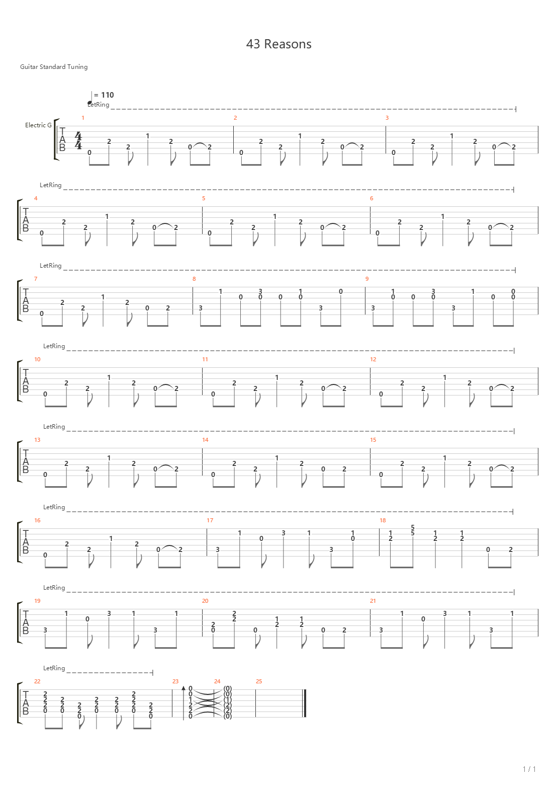 43 Reasons吉他谱